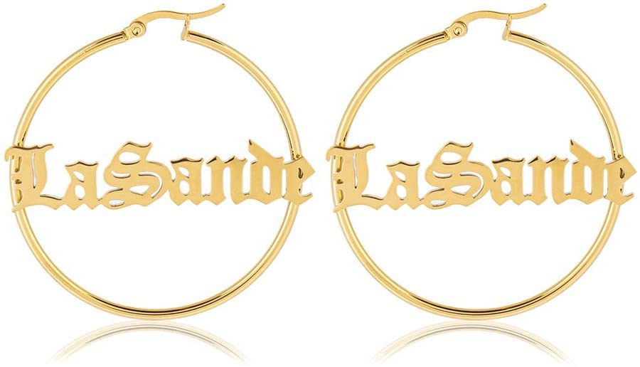 Personalized Bamboo Hoop Earrings with Custom Names - Oversized Big Hoop Earrings for Women, Wife, Mom, Daughter & Sister - Perfect for Birthday, Graduation & Hip-Hop Fashion Accessories