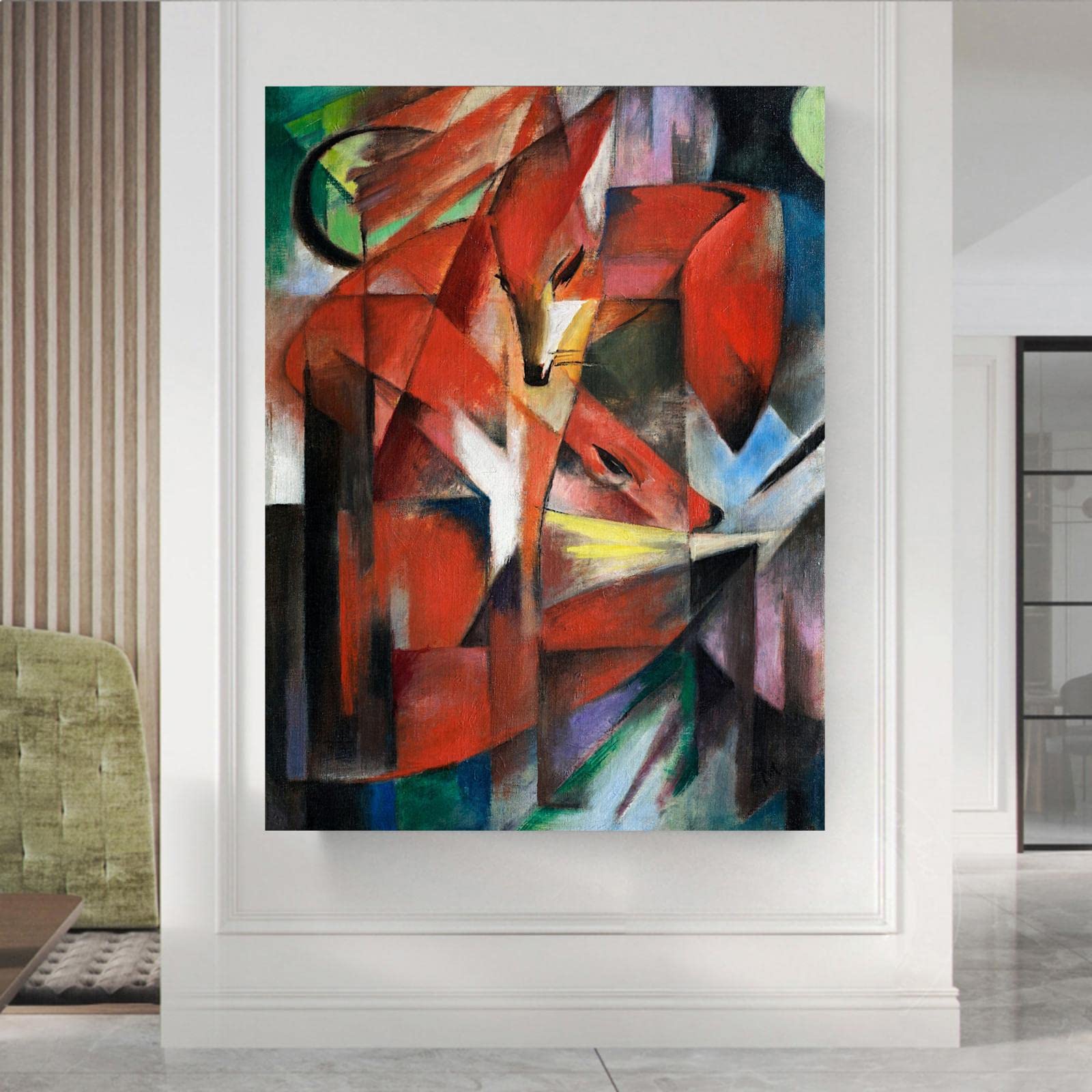 Franz Marc The Foxes Framed Canvas Wall Art - Classic Cubism Oil Painting Print, Abstract Animal Home Decor for Living Room, Bedroom & Office