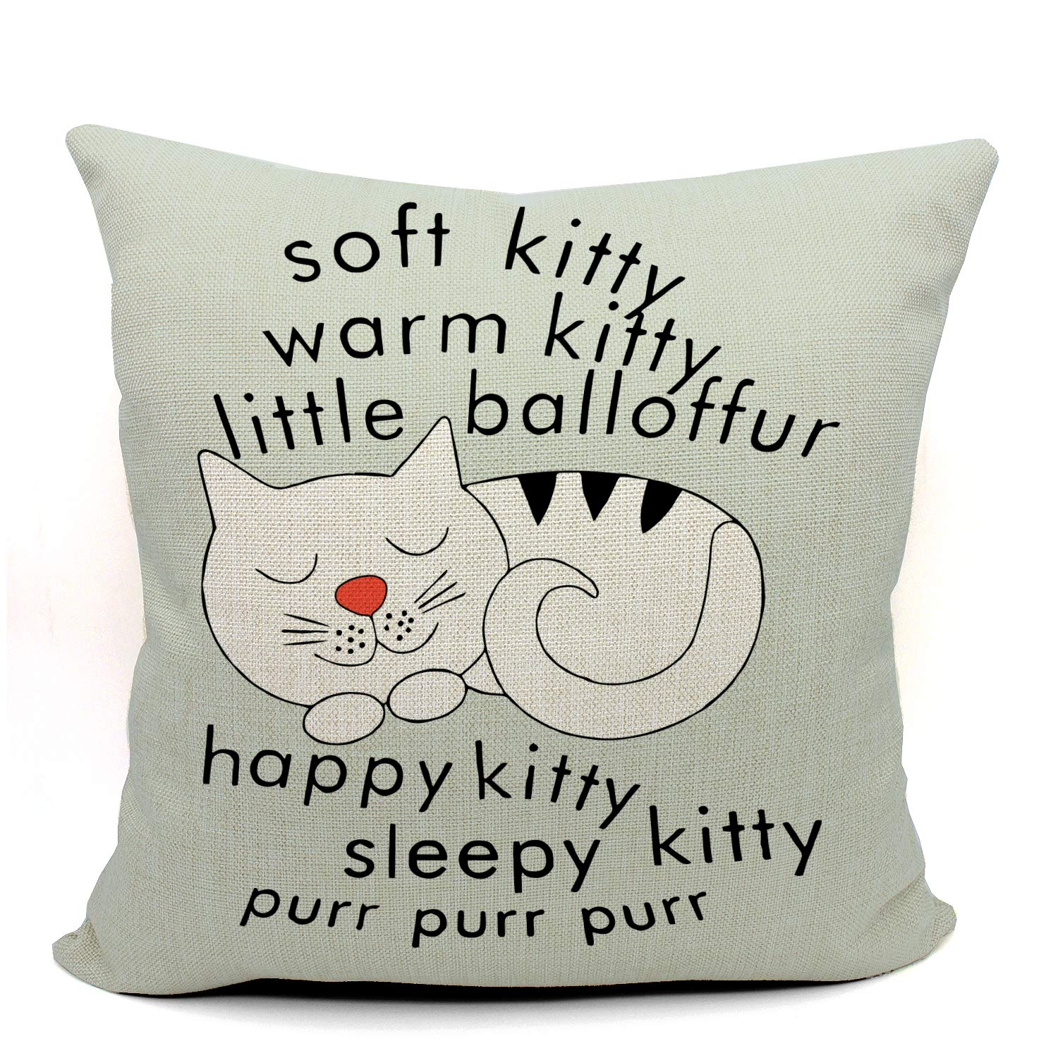 Funny Kitty Sleepy Throw Pillow Cover - 18x18 Inch Cat Lover Gift for Women, Cat Mom & Aunt - Cute Cat Decor Linen Cushion Case for Sofa, Couch & Bed - Perfect for Home Decor & Cozy Cat-Themed Spaces