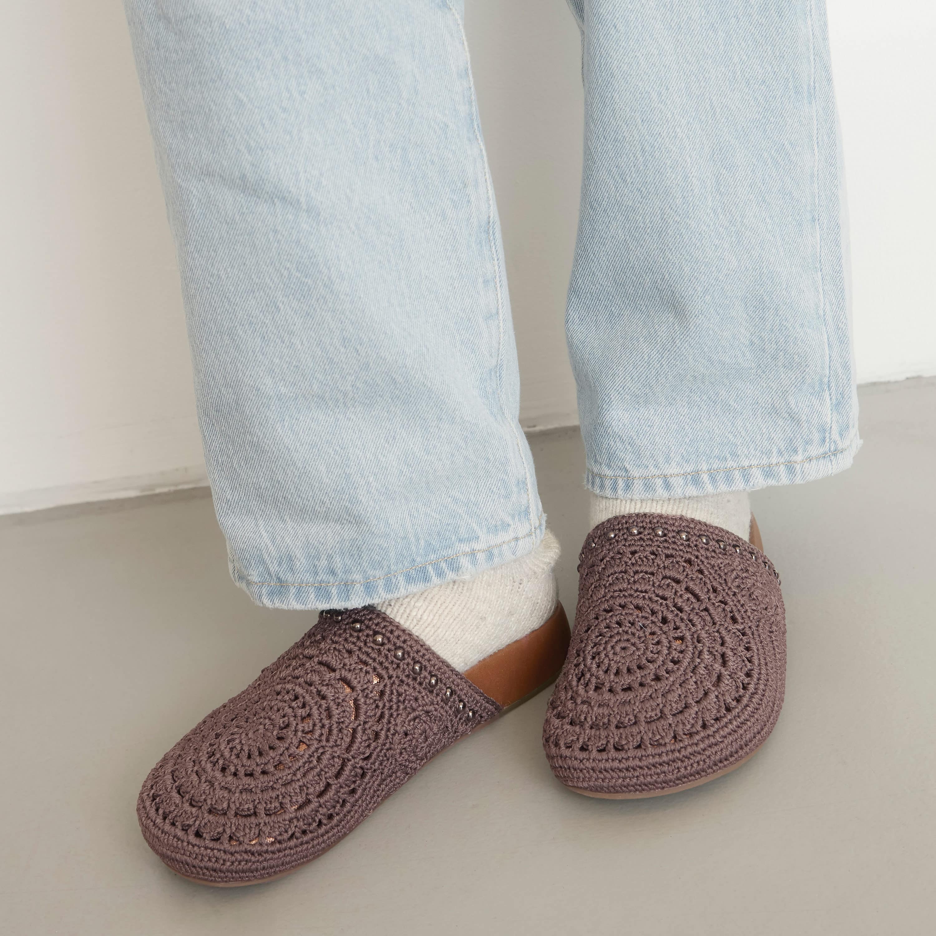 Handmade Crochet Bolinas Clogs with Mushroom Medallion Design - Comfortable Bohemian Style Slippers for Women, Home & Garden Wear