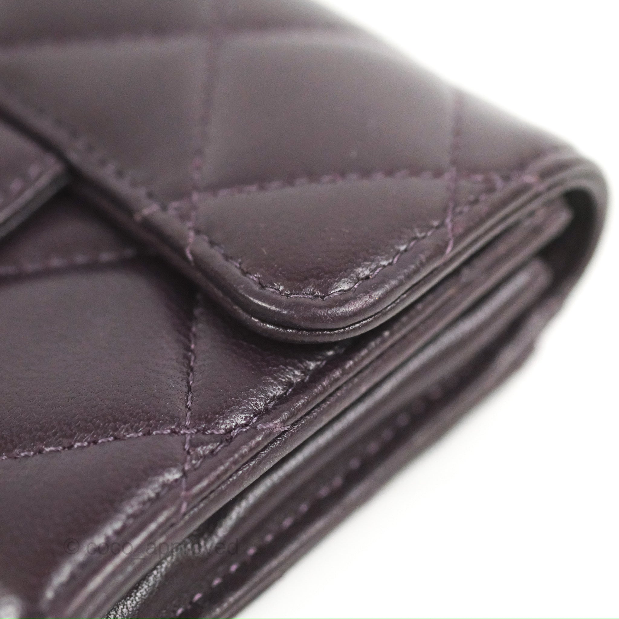Chanel Classic Flap Coin Purse - Dark Purple Lambskin Leather with Silver Hardware | Luxury Small Wallet for Women, Perfect for Parties & Evening Events