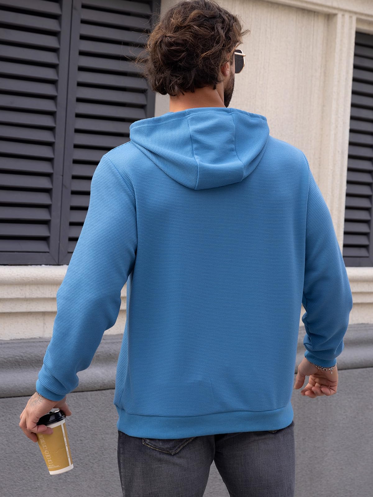 MANSDOUR Men's Casual Long Sleeve Waffle Knit Hoodie with Drawstring & Pocket - Warm Pullover Sweatshirt for Outdoor Activities, Gym & Streetwear Fashion