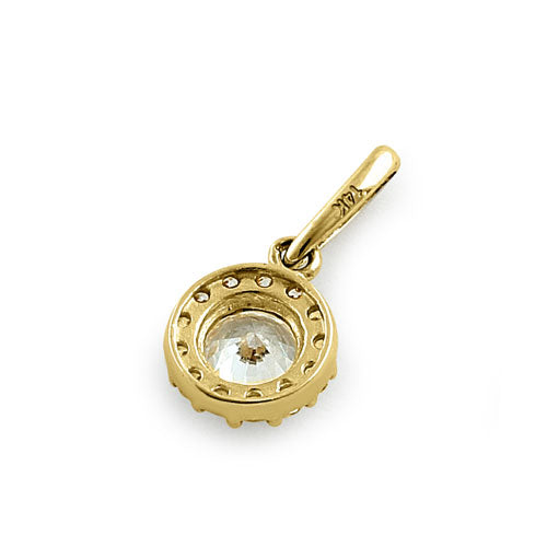 14K Solid Yellow Gold Round Halo CZ Pendant Necklace for Women - Elegant Jewelry Gift for Birthday, Anniversary & Valentine's Day