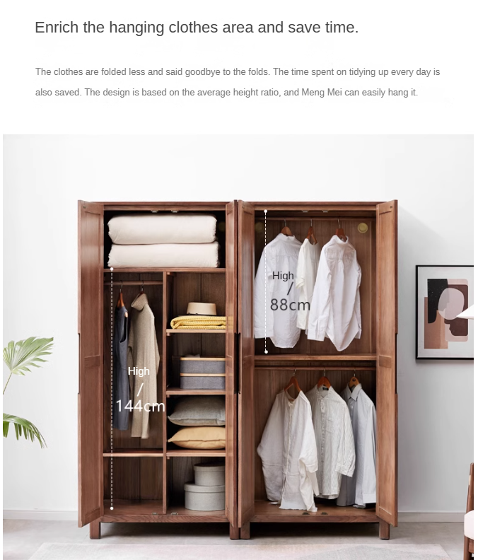 Solid Oak Wood Wardrobe in Walnut Finish - Stylish and Durable Closet Storage for Bedroom, Living Room, or Walk-in Closet