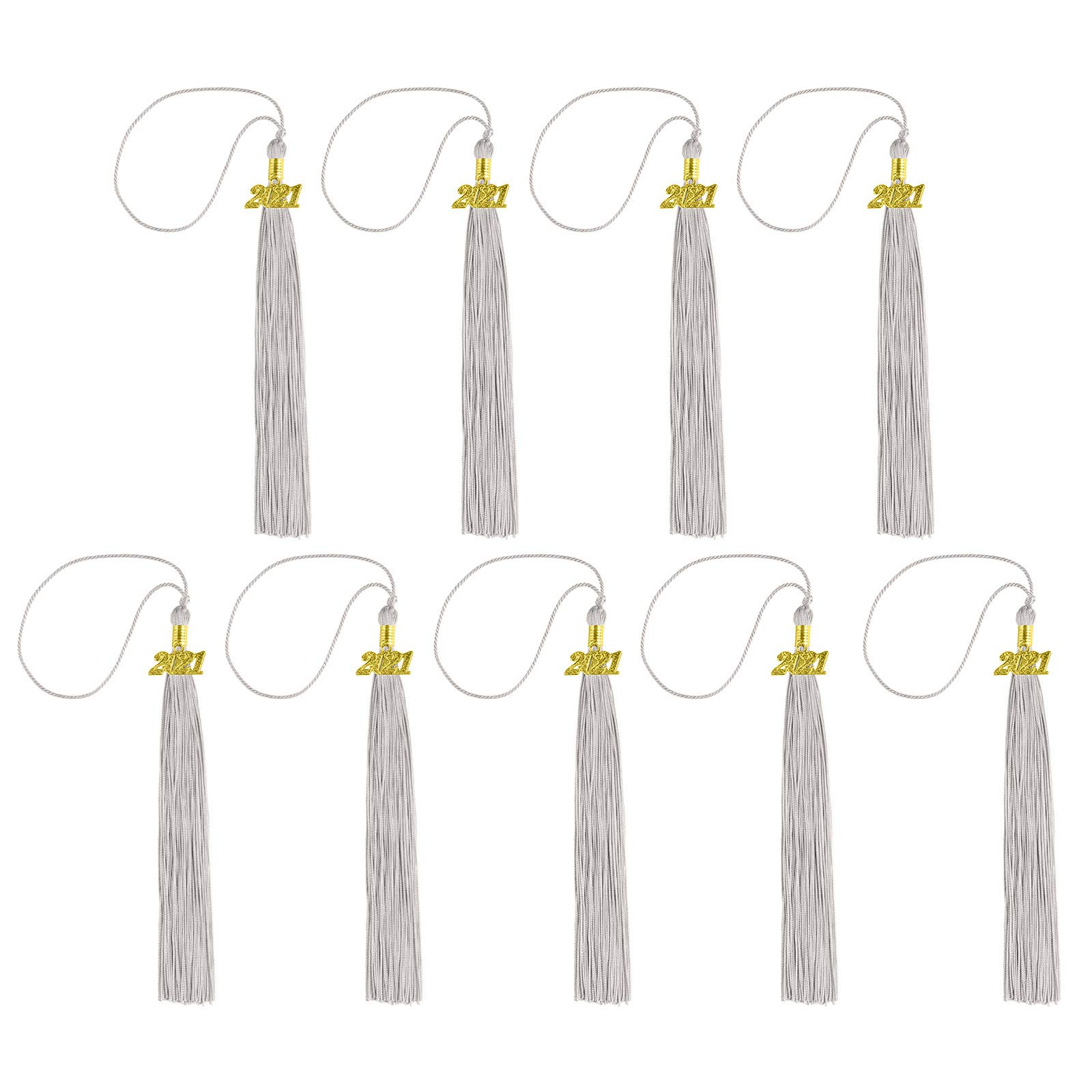 9 PCS Graduation Tassels with 2021 Gold Pendants - Academic Grade Tassel Set for Bachelor's Degree Cap Decorations, Commencement Souvenirs & Keepsakes (White) - Perfect for Graduation Ceremonies, Photo Props & Memory Preservation