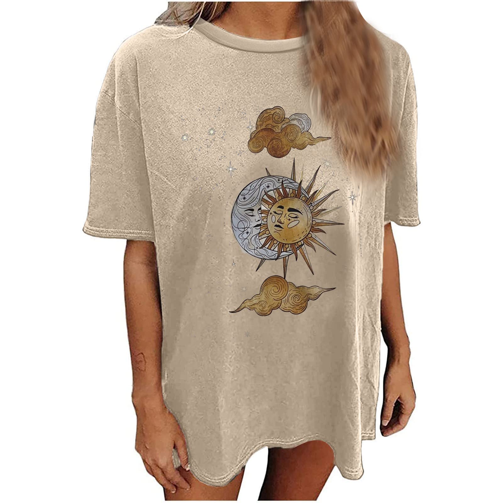 Women's Summer Short Sleeve Round Neck Oversized T-Shirts - Loose Casual Graphic Tee Blouse for Juniors | Perfect for Beach Outings, Streetwear & Everyday Comfort