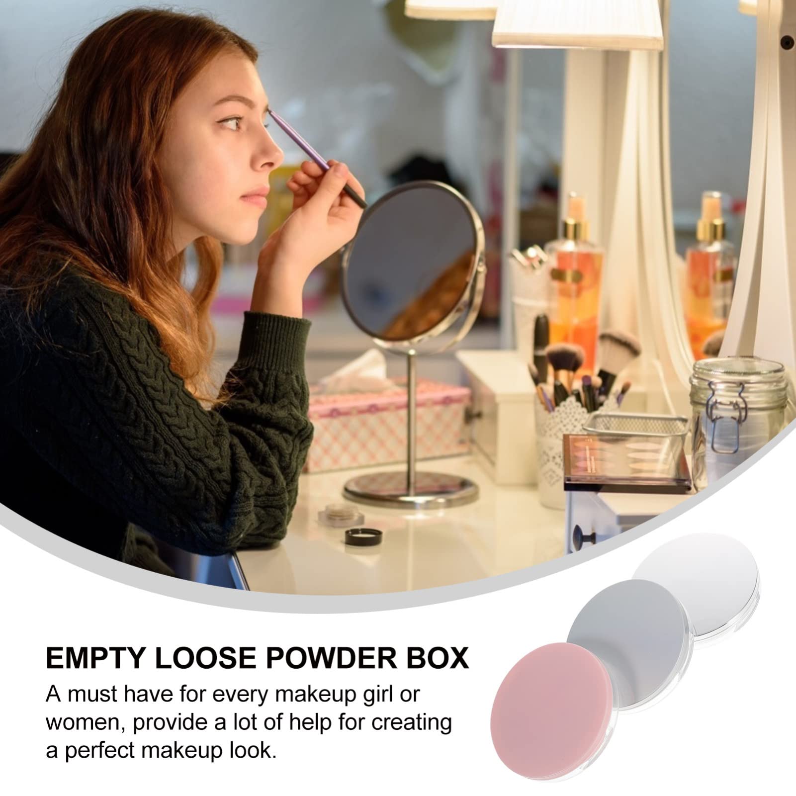 FOMIYES 3-Piece Translucent Powder Case Set with Mirror & Sponge - Portable Loose Powder Container for Makeup, Glitter & Beauty Essentials - Perfect for Travel, Touch-ups & Professional Makeup Kits