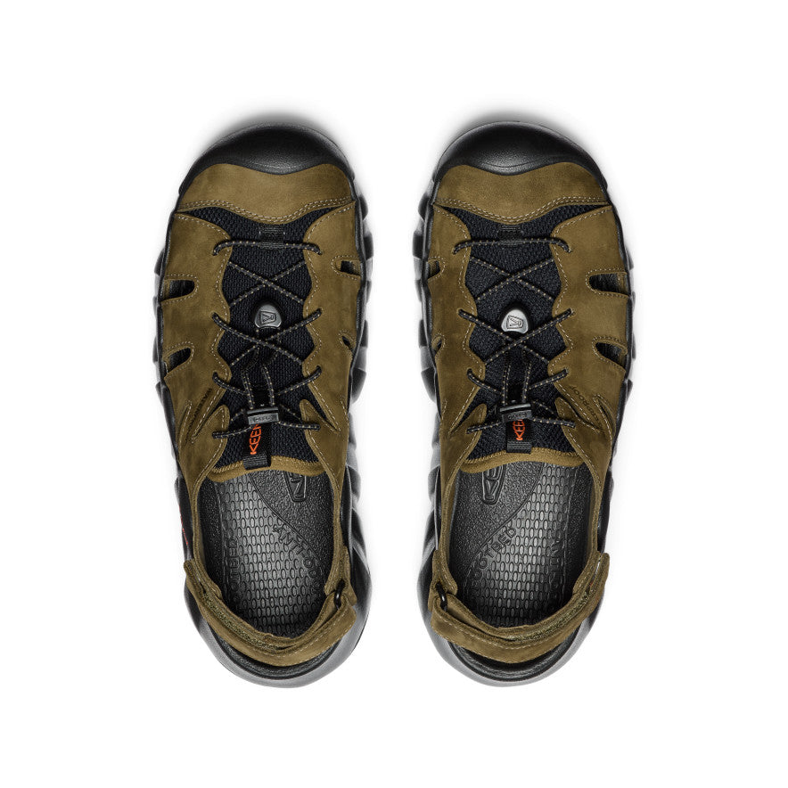 Men's Hyperport Fisherman Leather Sandals - Dark Olive/Black | Comfortable Outdoor Walking & Beach Vacation Slip-Ons