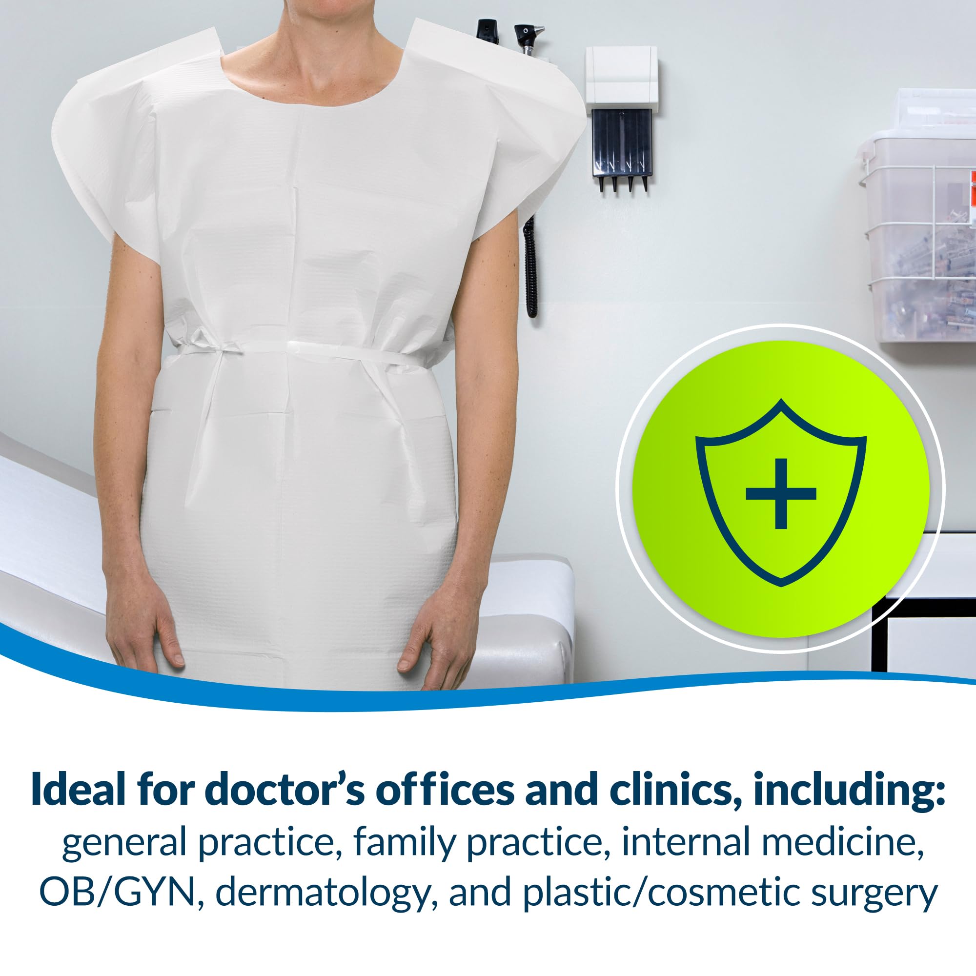 **Avalon Disposable White Medical Gowns - Pack of 50 - Open Back with Waist Tie - Short Sleeve Exam Gowns - 30