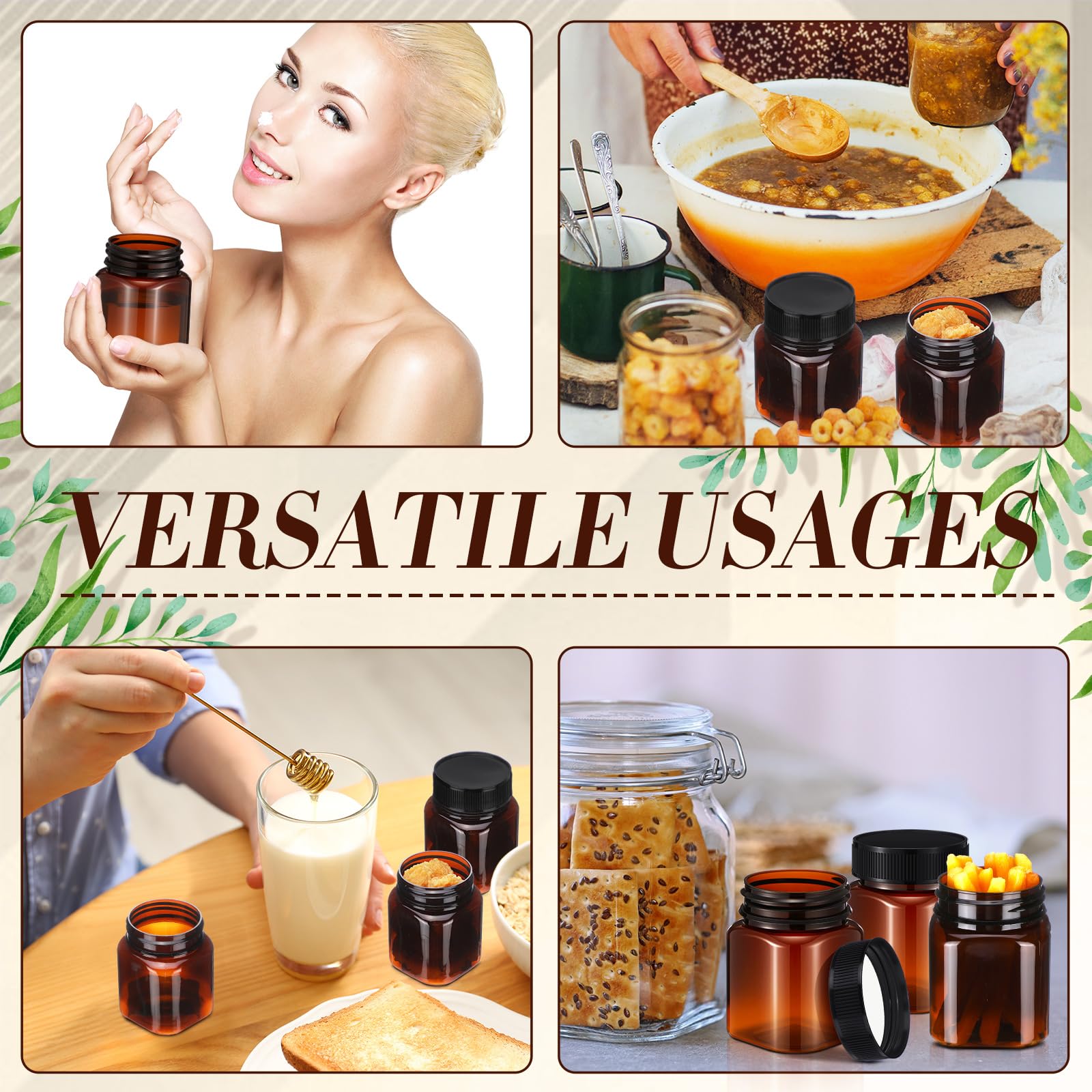 Tanlade 40-Piece Amber Plastic Jars with Airtight Lids - 4oz Round Refillable Cosmetic Containers for Powder, Liquid, Food Storage, Lotion, Ointment, Cream & Essential Oil - Perfect for DIY Beauty, Spice Organization & Kitchen Storage