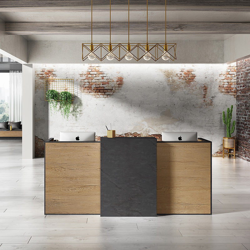 DEWITT 2.4M Reception Desk in Tobacco & Dark Concrete Finish - Modern Office Furniture for Corporate Lobby, Hotel Front Desk & Business Reception Areas