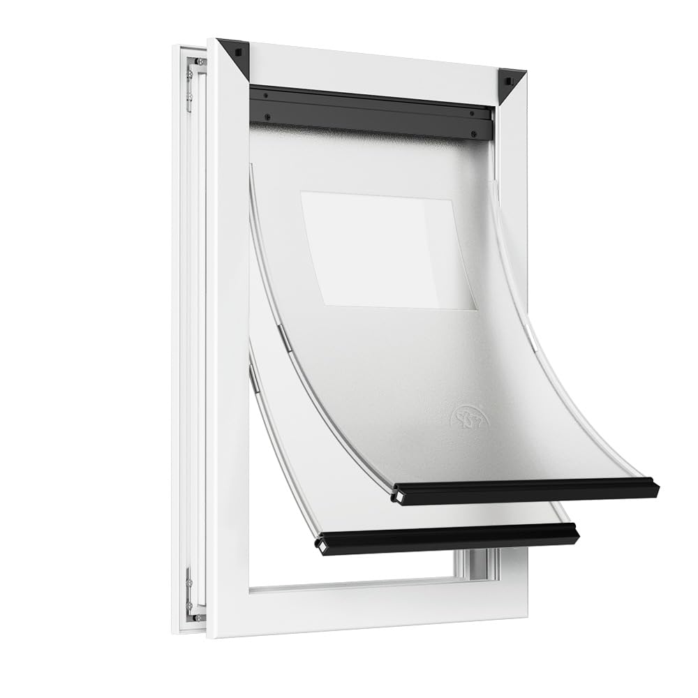 RESCUMASCER Aluminum Medium Dog Door for Doors - Double Magnetic Flaps & Sliding Lock Panels - Fits Small Dogs Up to 40lbs - Perfect for Indoor/Outdoor Pet Access in Homes & Apartments