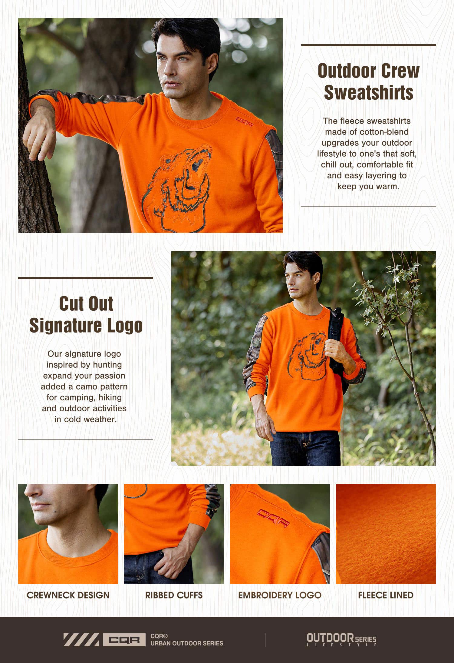 CQR Men's Fleece Crewneck Sweatshirt - Winter Thermal Pullover for Outdoor Activities, Hunting & Casual Wear | Soft Lined Performance Fleece Jacket for Cold Weather