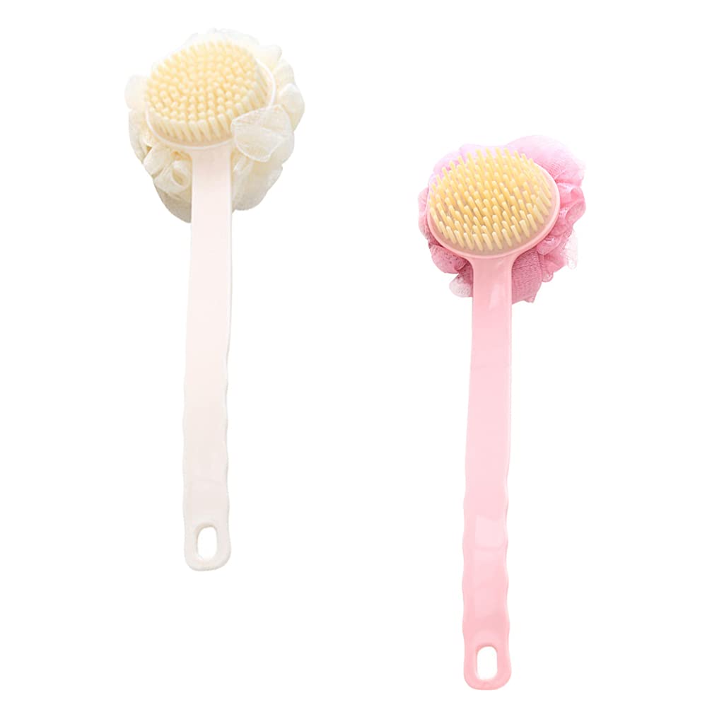 Healifty 2-Pack Long Handle Back Scrubber Brush - Exfoliating Bath & Shower Brush with Soft Bristles for Deep Cleaning, Foot Scrubber & Body Wash Sponge - Perfect for Wet or Dry Skin Exfoliation in Bathroom, Spa & Home Use