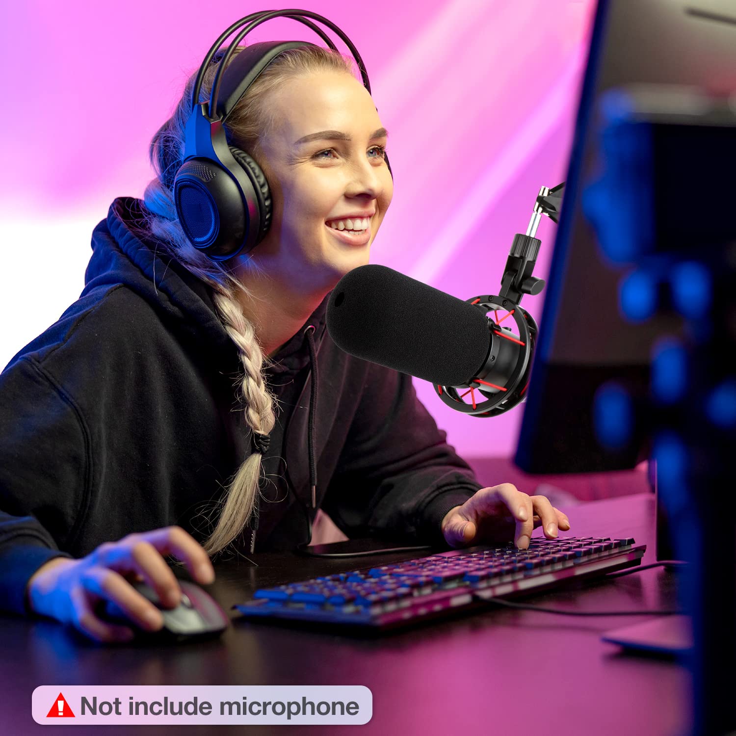 HyperX QuadCast S Microphone Pop Filter - SUNMON Foam Windscreen for Noise Reduction & Improved Sound Quality | Compatible with HyperX QuadCast | Perfect for Streaming, Podcasting & Gaming
