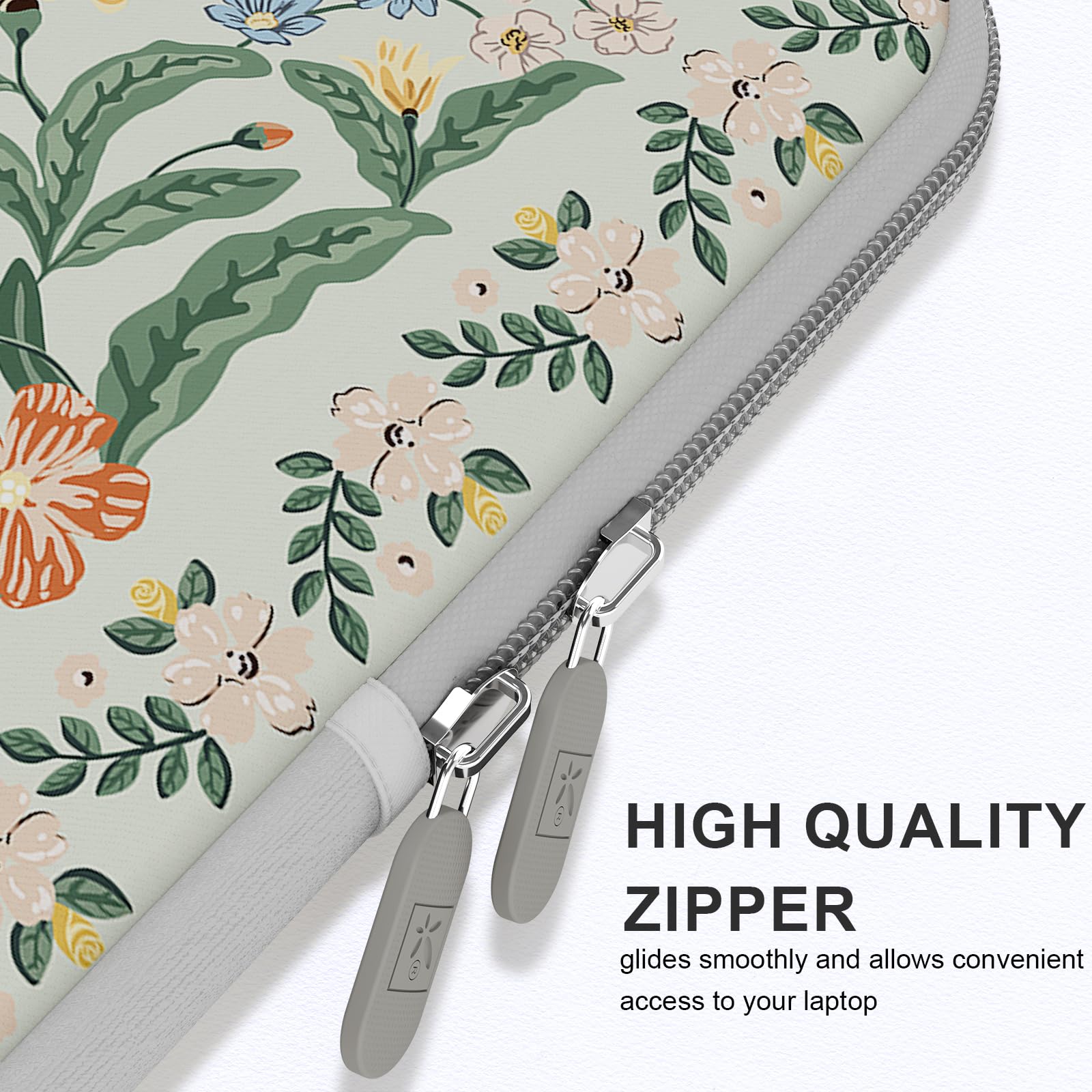 iCasso 13-14 Inch Laptop Sleeve for MacBook Air/Pro, Chromebook & HP - Slim Protective Travel Case with Green Boho Floral Design | Perfect for Work, School & Commuting