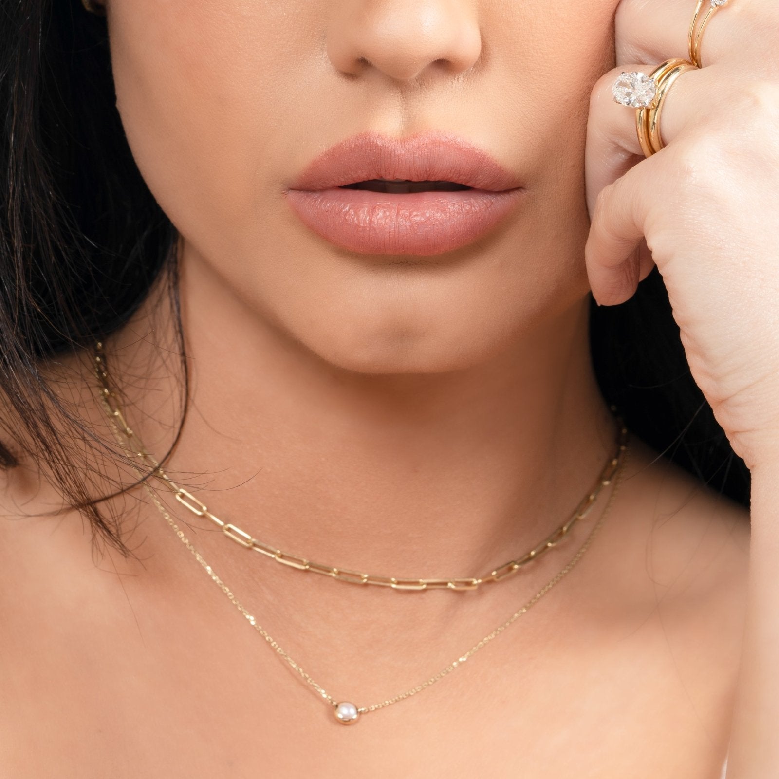 14K Yellow Gold Freshwater Pearl Station Necklace - Elegant Bezel Setting for Women, Perfect for Weddings, Parties & Everyday Wear
