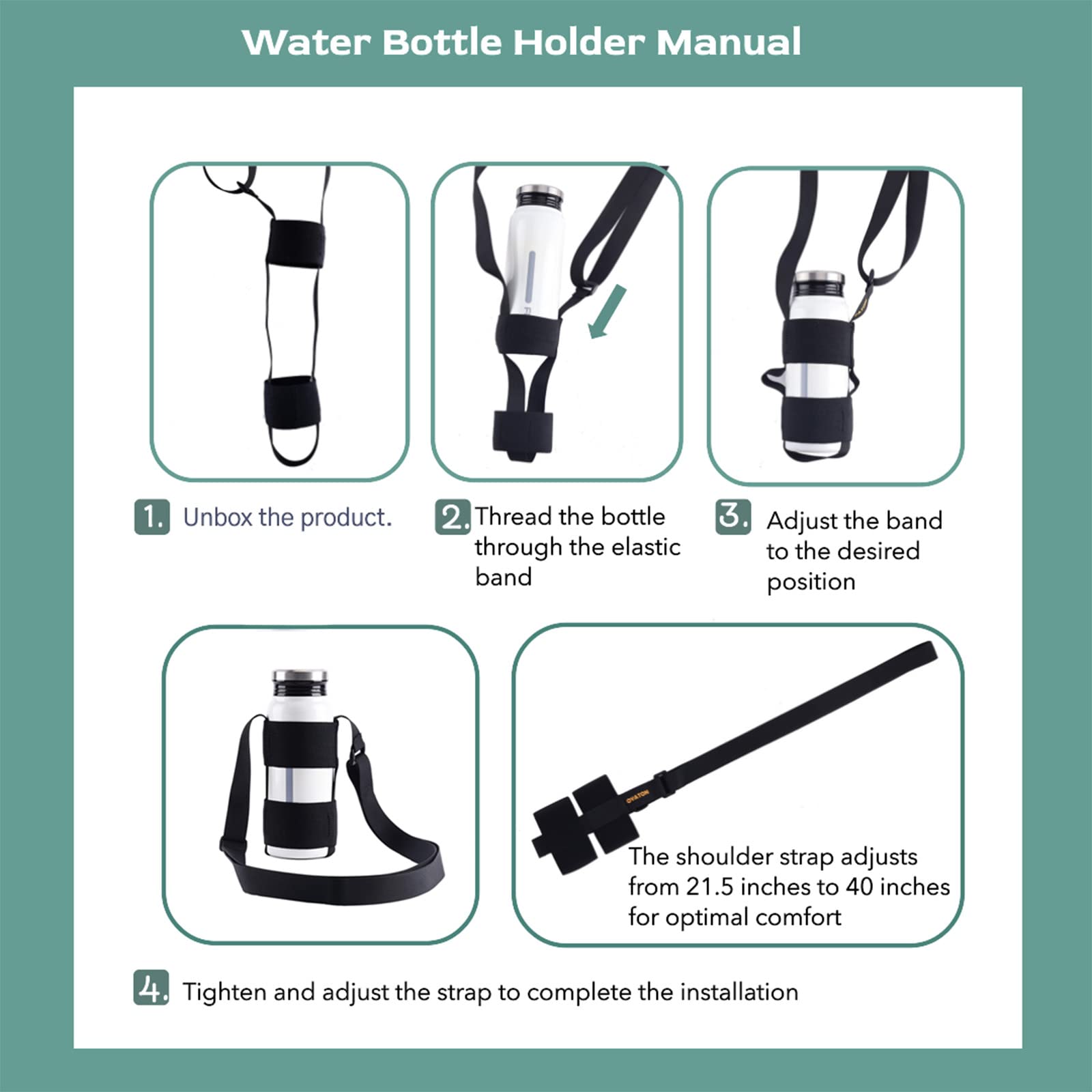 Adjustable Shoulder Strap Universal Water Bottle Carrier Sling - Holds 16-64 oz Wide Mouth Bottles for Walking, Hiking, Gym & Outdoor Activities (Bottle Not Included)