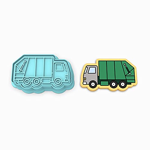 Garbage Truck Cookie Cutter and Stamp Set - 3.5 Inch Wide x 2.07 Inch Tall - Perfect for Baking, DIY Crafts, and Kids' Birthday Party Decorations