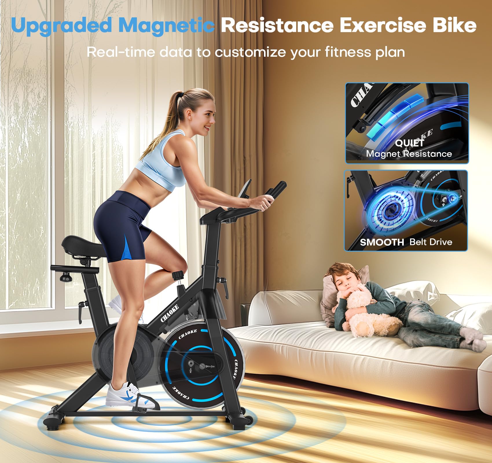 Best Magnetic Resistance Exercise Bike for Home - Silent Belt Drive Indoor Cycling Bike with 350lbs Weight Capacity, LCD Monitor & Tablet Holder - Perfect for Home Gym, Cardio Workouts & Fitness Training