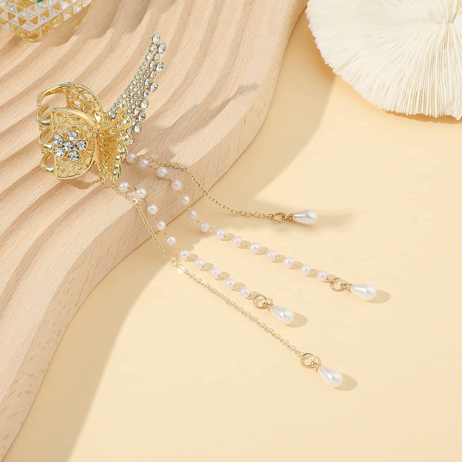 TOPPROSPER Rhinestone Crystal Pearl Butterfly Hair Clips for Women - Elegant Tassel Hairpins for Parties, Weddings & Special Occasions - Shiny Hair Accessories Gift Set for Birthday, Bridal & Prom