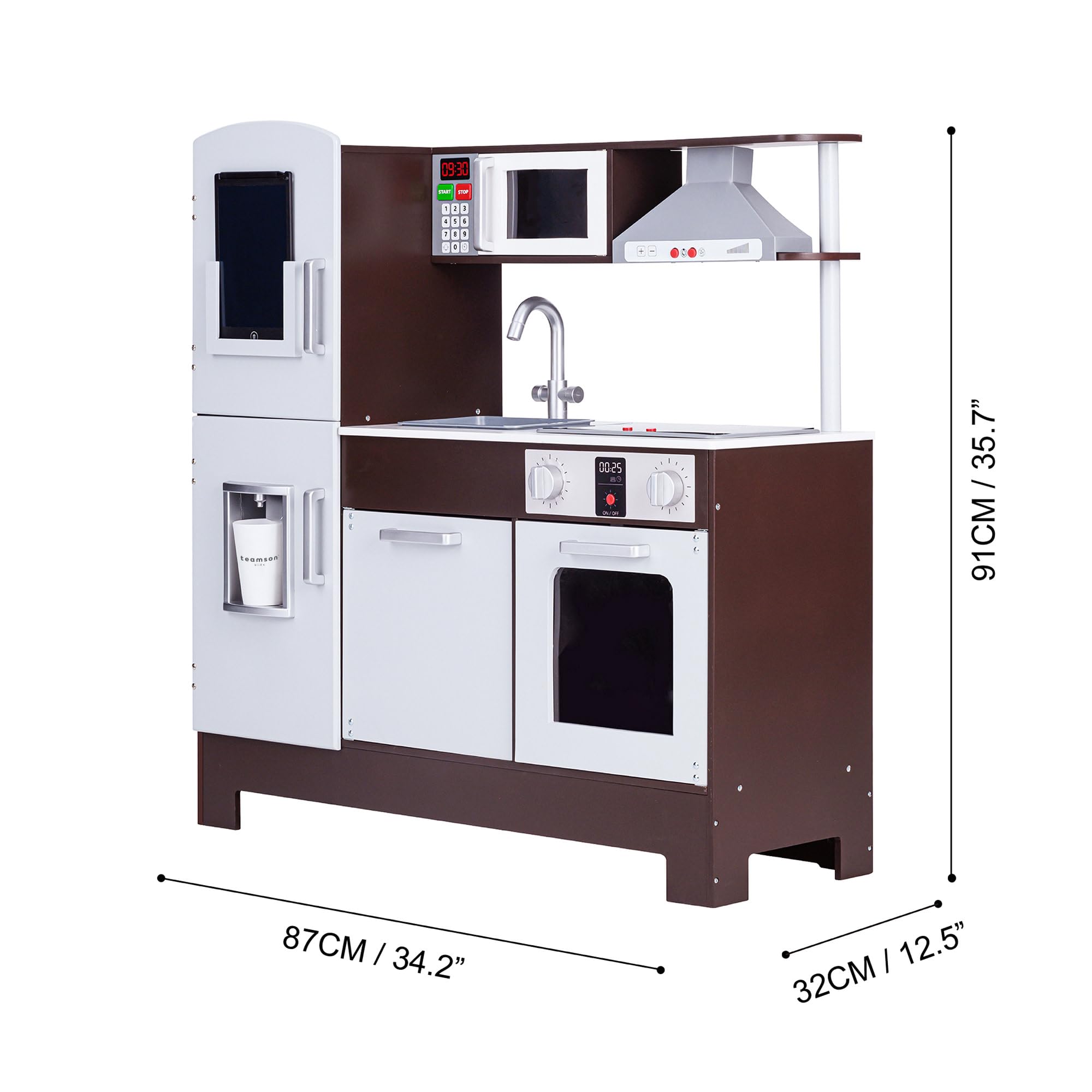 Teamson Kids Little Chef Play Kitchen Munich Classic - Wooden Pretend Play Kitchen Set with Electric Writing Board, Espresso/Gray - Perfect for Toddlers Role Play & Early Learning at Home