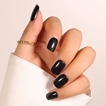 24Pcs Pure Color Fake Nails Artificial Nails Art Set - Black Press on Nails for Women | Long Lasting Glue on Nails for Party, Wedding, Halloween & Special Occasions