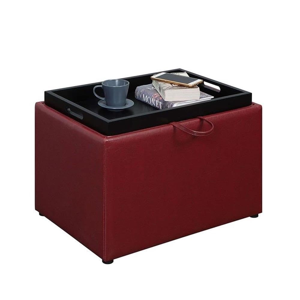 Pemberly Row Transitional Accent Storage Ottoman - Red Faux Leather Footrest Bench with Lift Top | Perfect for Living Room, Bedroom & Home Decor