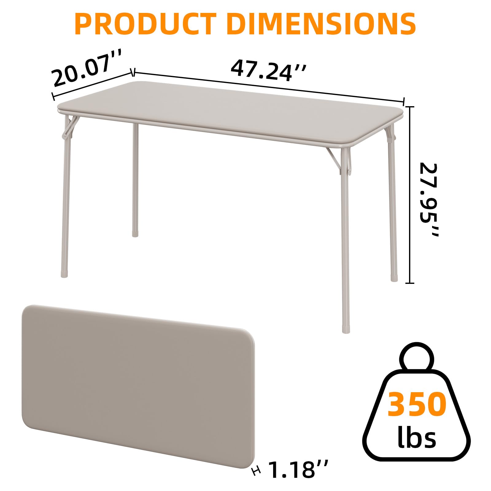 IDEALHOUSE 5-Piece Portable Folding Table and Chairs Set - Foldable Card Table with PU Upholstered Chairs for Dining Room, Living Room, Office, Camping & Outdoor Events (Beige) | Perfect for Game Nights, Picnics, and Small Space Living