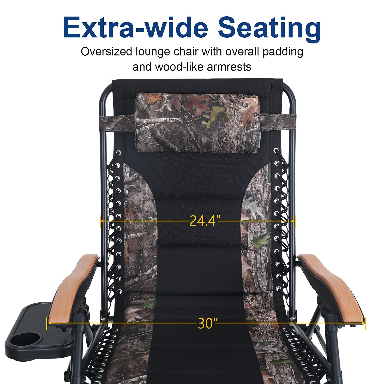 PHI VILLA Oversized Zero Gravity Recliner Chair 2-Pack - Heavy Duty 350 lbs Capacity, Padded Patio Lounge Chairs with Cup Holder - Perfect for Backyard, Poolside & Camping (Camouflage Pattern)