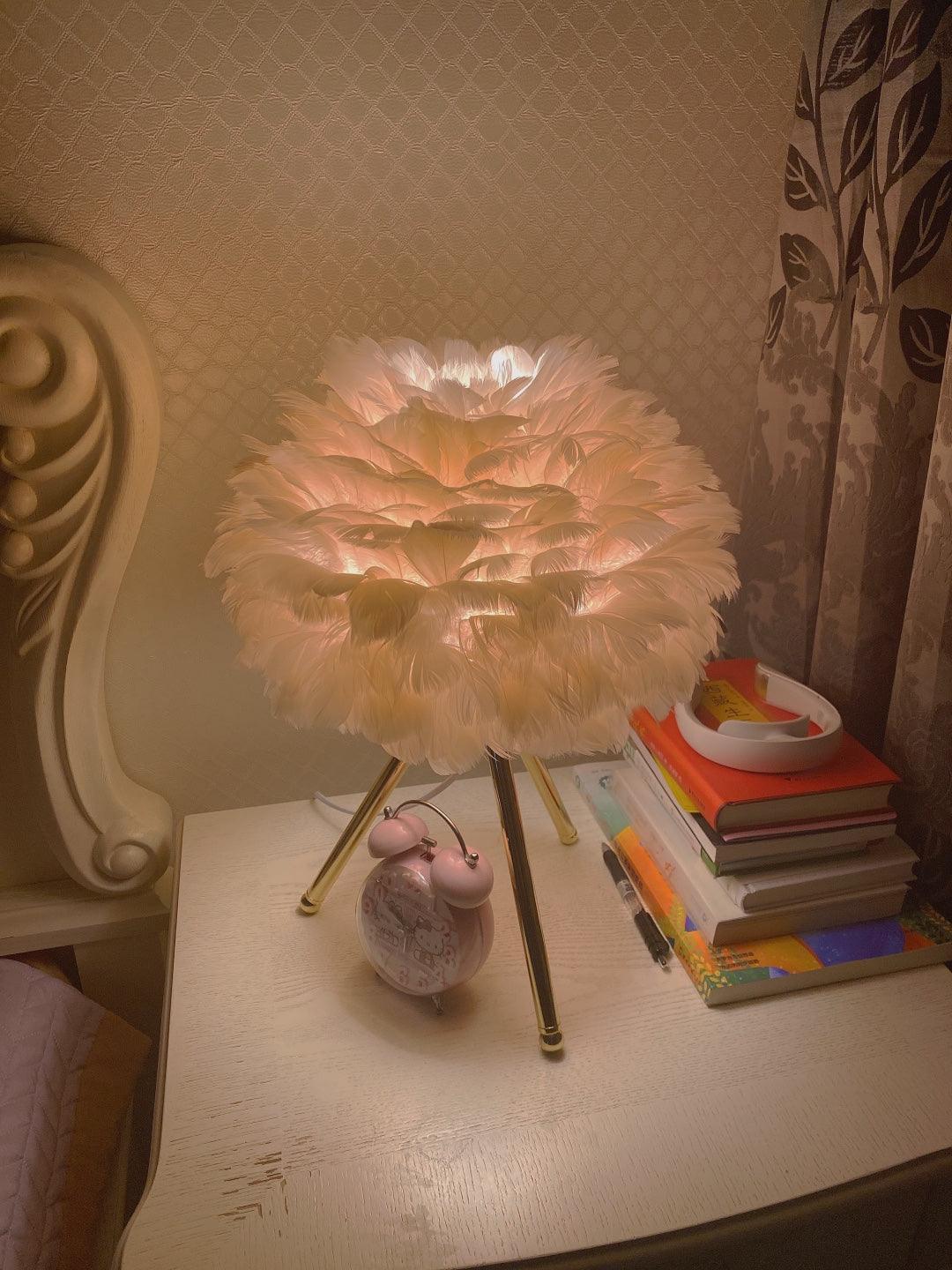 Elegant Goose Feather Table Lamp - Soft Warm White Light for Bedroom, Living Room & Office Decor - Perfect for Cozy Nights & Relaxing Ambience