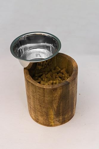 Premium Raised Wooden Pet Food Stand with Stainless Steel Bowl - 1.8L (2 Quart) Elevated Dog Cat Feeder for Comfortable Dining - Perfect for Kitchen, Living Room or Pet Feeding Station