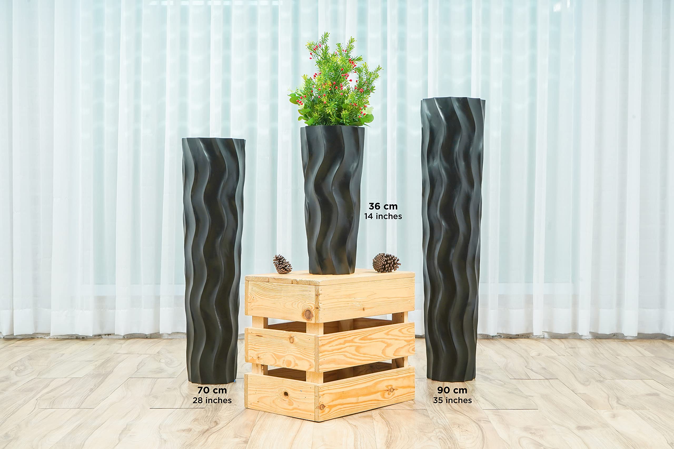 Leewadee 28 Inch Large Black Wooden Floor Vase - Farmhouse Home Decor for Flowers, Fake Plants & Pampas Grass | Perfect for Living Room, Entryway & Wedding Decor