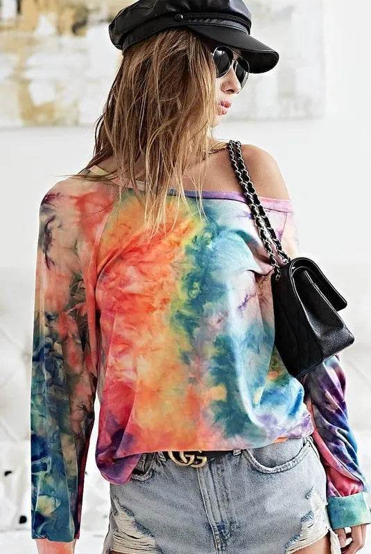 BiBi Tie Dye Soft Knit Jersey Top for Women - Comfortable Casual T-Shirt for Summer, Beach, and Everyday Wear