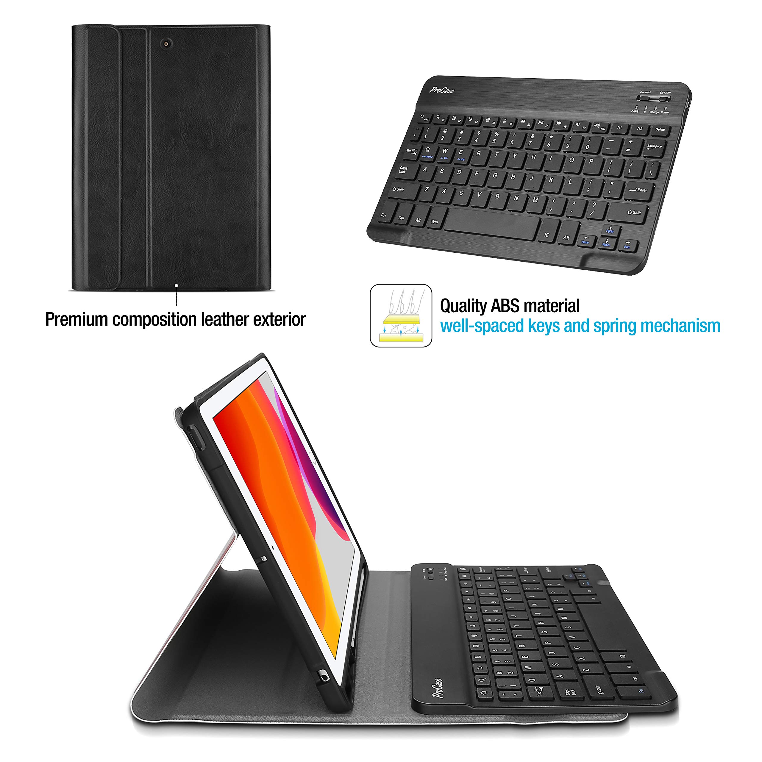 ProCase Magnetic Detachable Keyboard Case for iPad 10.2 9th/8th/7th Gen, iPad Air 10.5 & iPad Pro 10.5 - Wireless Bluetooth Keyboard with Auto Sleep/Wake Function - Black | Perfect for Work, Study & Travel