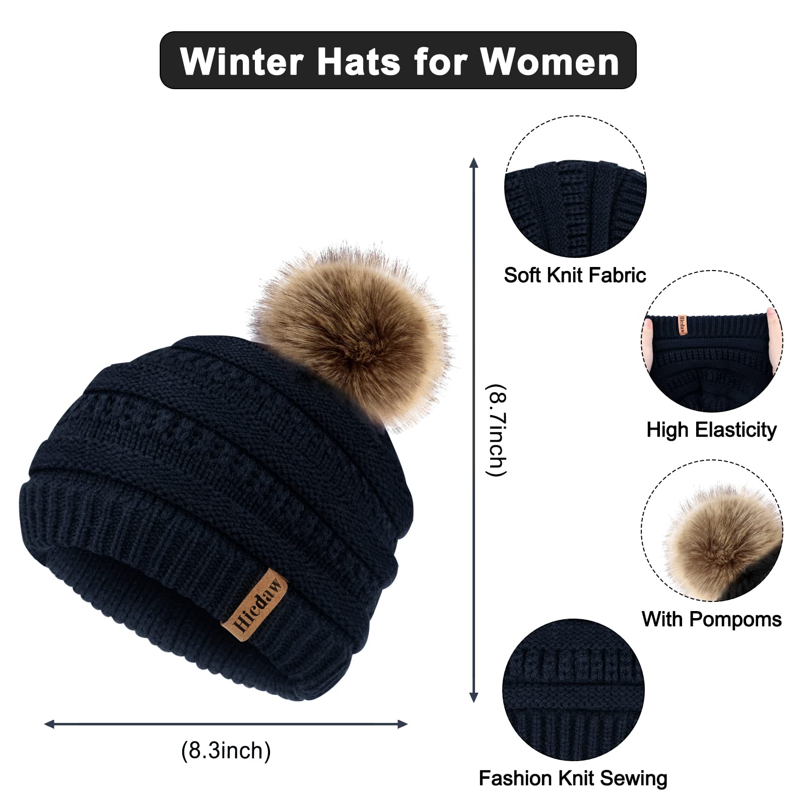 Hicdaw Women's Winter Hat Gloves Scarf Set - Warm Beanie Hat, Circle Loop Scarf & Gloves for Cold Weather - Perfect for Snowboarding, Skiing & Outdoor Activities