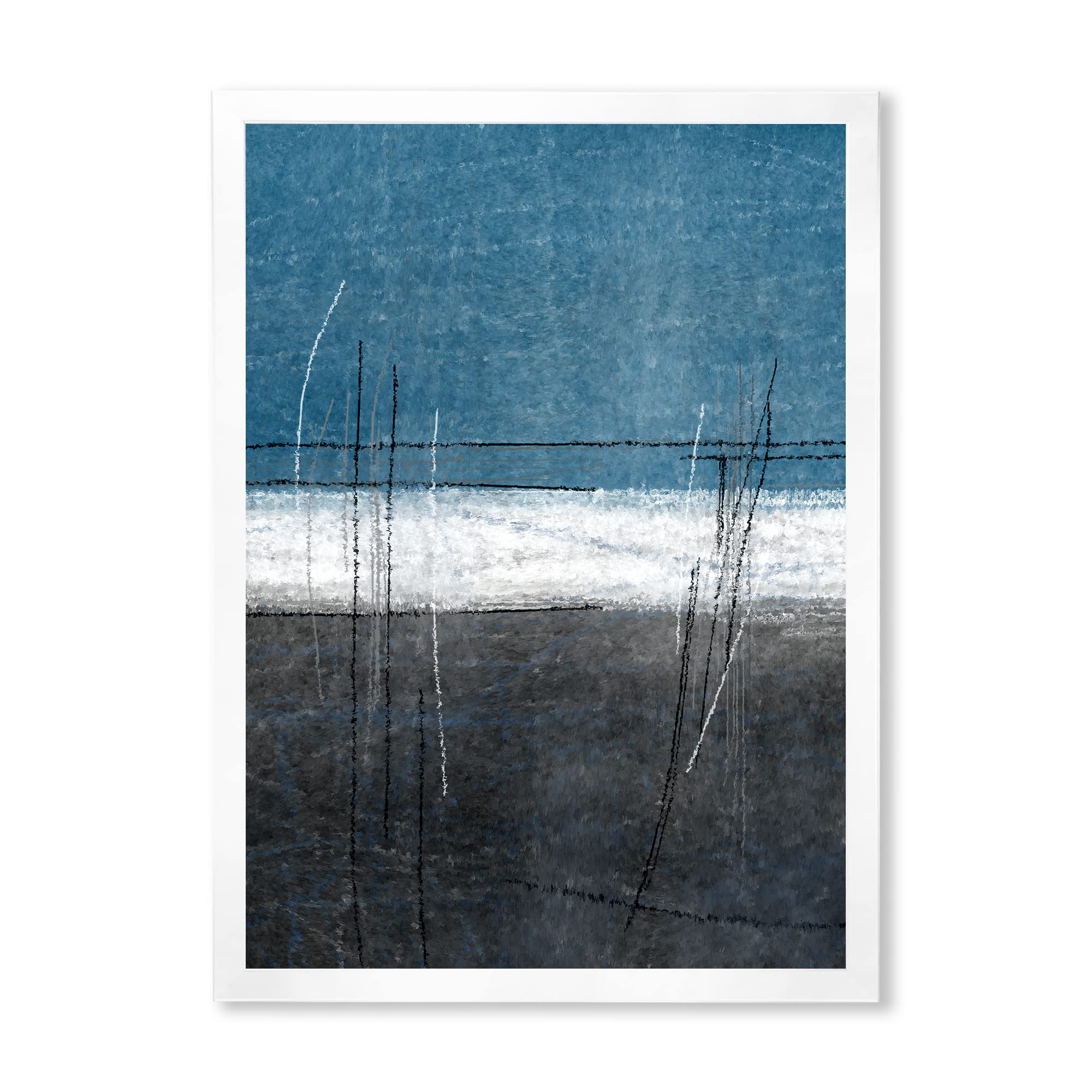 DesignQ Teal and Grey Abstract Art Print - Modern Framed Wall Decor for Living Room, Bedroom & Office | Contemporary Home & Office Decoration