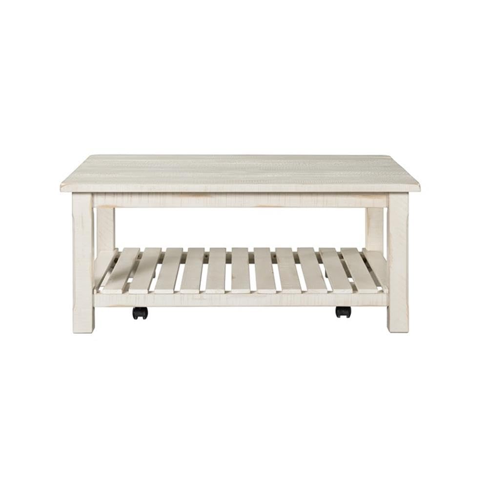 BOWERY HILL Solid Wood Barn Door Coffee Table - Antique White Finish | Rustic Farmhouse Living Room Furniture for Home Decor