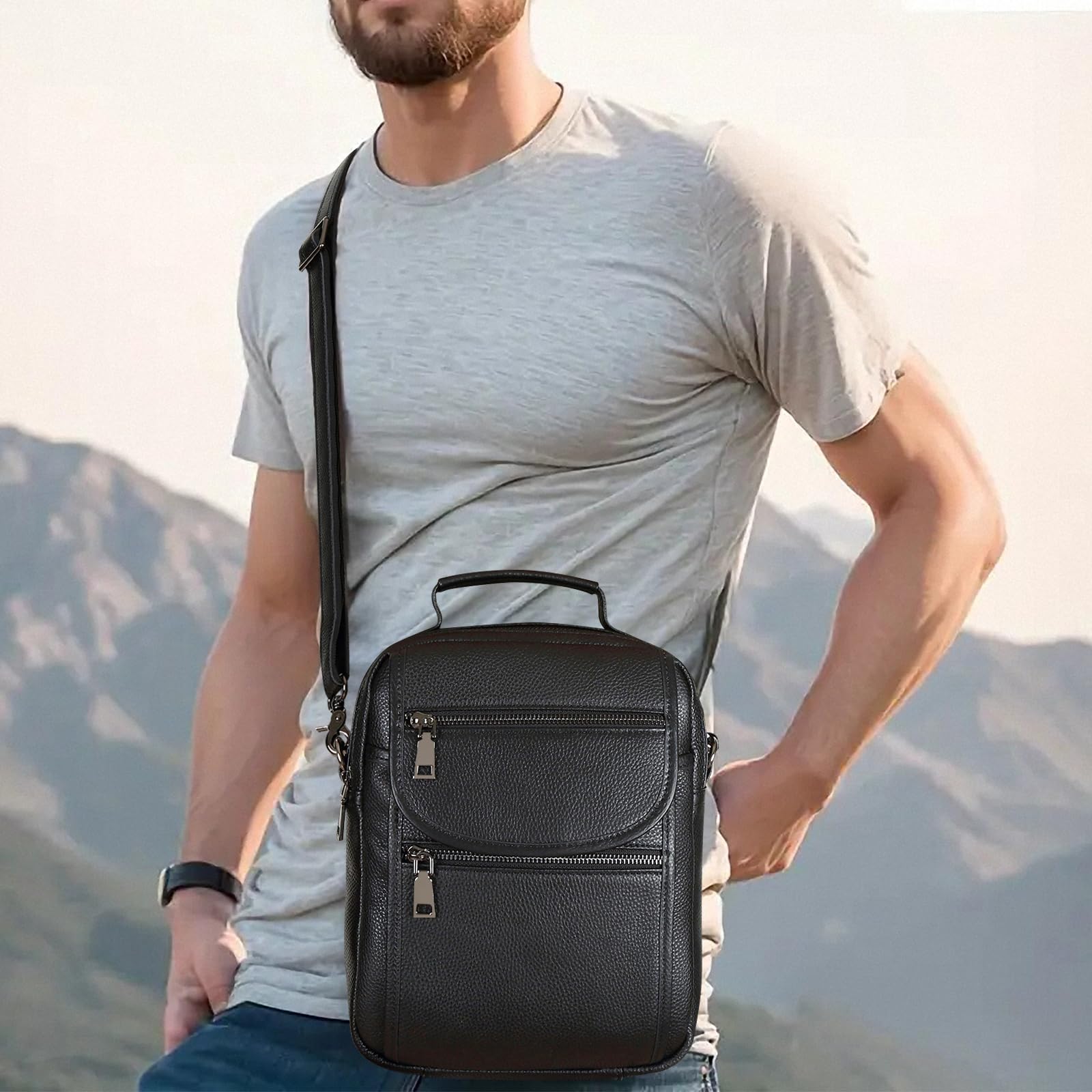 Polare Italian Cowhide Leather Messenger Bag for Men & Women - Anti-Theft Waterproof Shoulder Pouch Sling Bag - Perfect for Work, Travel & Daily Use