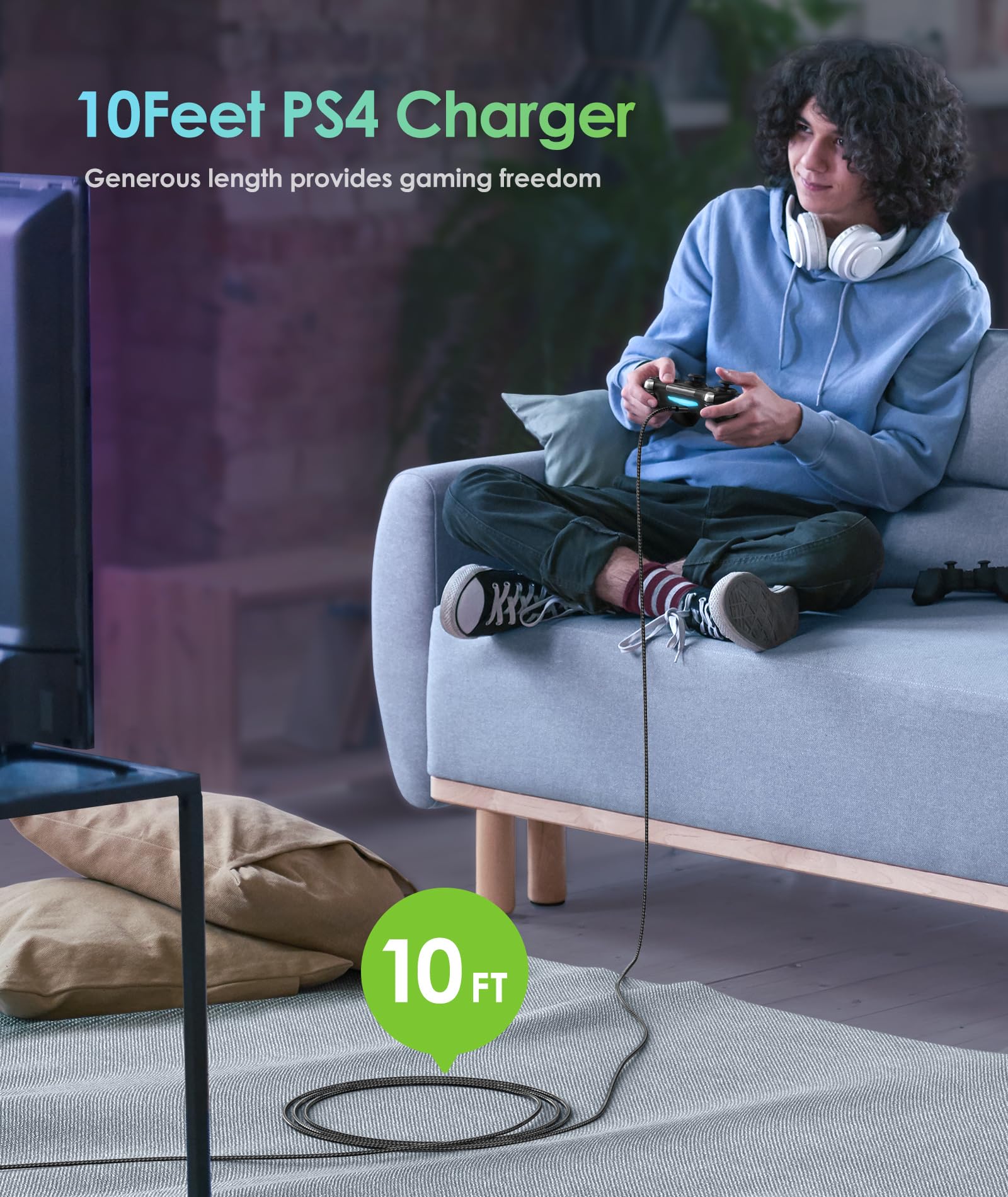 6amLifestyle 10ft Micro USB Charger Cable 2 Pack - Fast 480Mbps Data Transfer for PS4/PS4 Slim/Pro/Xbox One S/X/Elite Controllers & Android Phones (Black+Red) - Perfect for Gaming Sessions & Device Charging