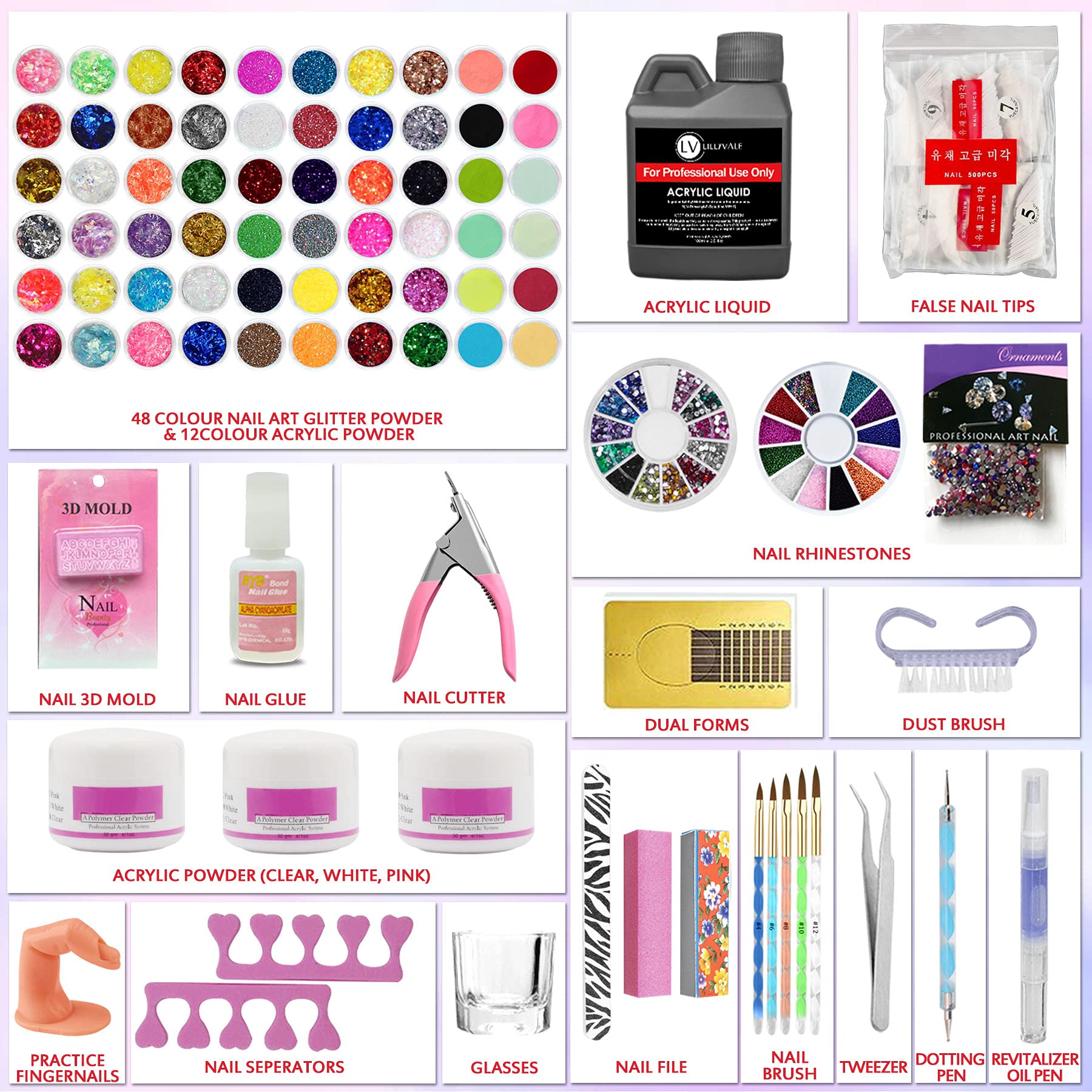 Professional Acrylic Nail Kit with Acrylic Powder & Liquid Monomer - Complete Nail Art Tools Set for Beginners & Experts - DIY Salon-Quality Nail Extensions at Home (No UV Lamp Required) - Perfect for Manicures, Parties & Special Occasions
