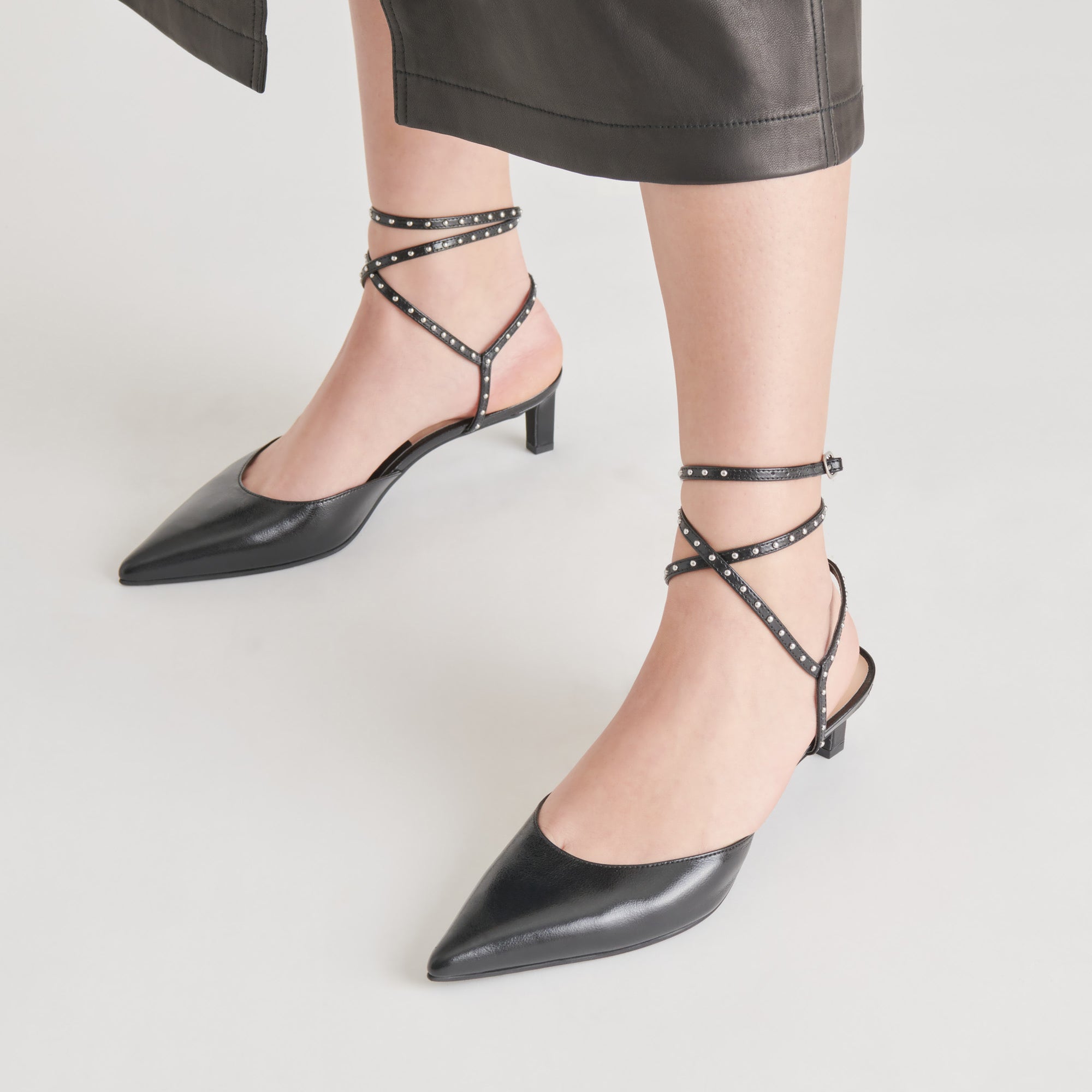 LOKLYN Studded Heels - Midnight Crinkle Patent Leather High Heels for Women | Elegant Party Shoes for Night Out, Wedding & Special Occasions