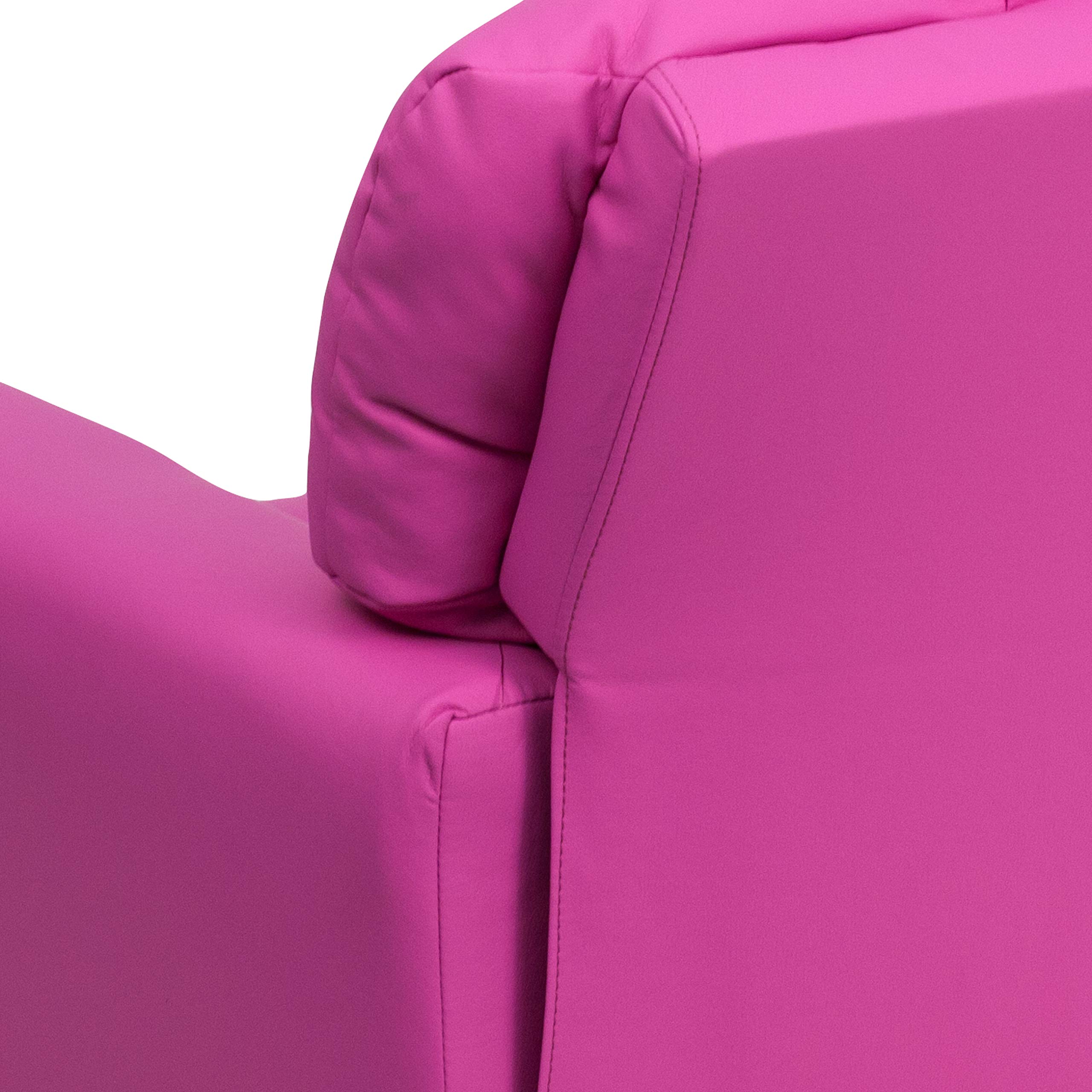 EMMA + OLIVER Hot Pink Vinyl Kids Recliner with Cup Holder - Comfortable Children's Chair for Playroom, Bedroom, or TV Watching - Perfect Gift for Toddlers and Kids