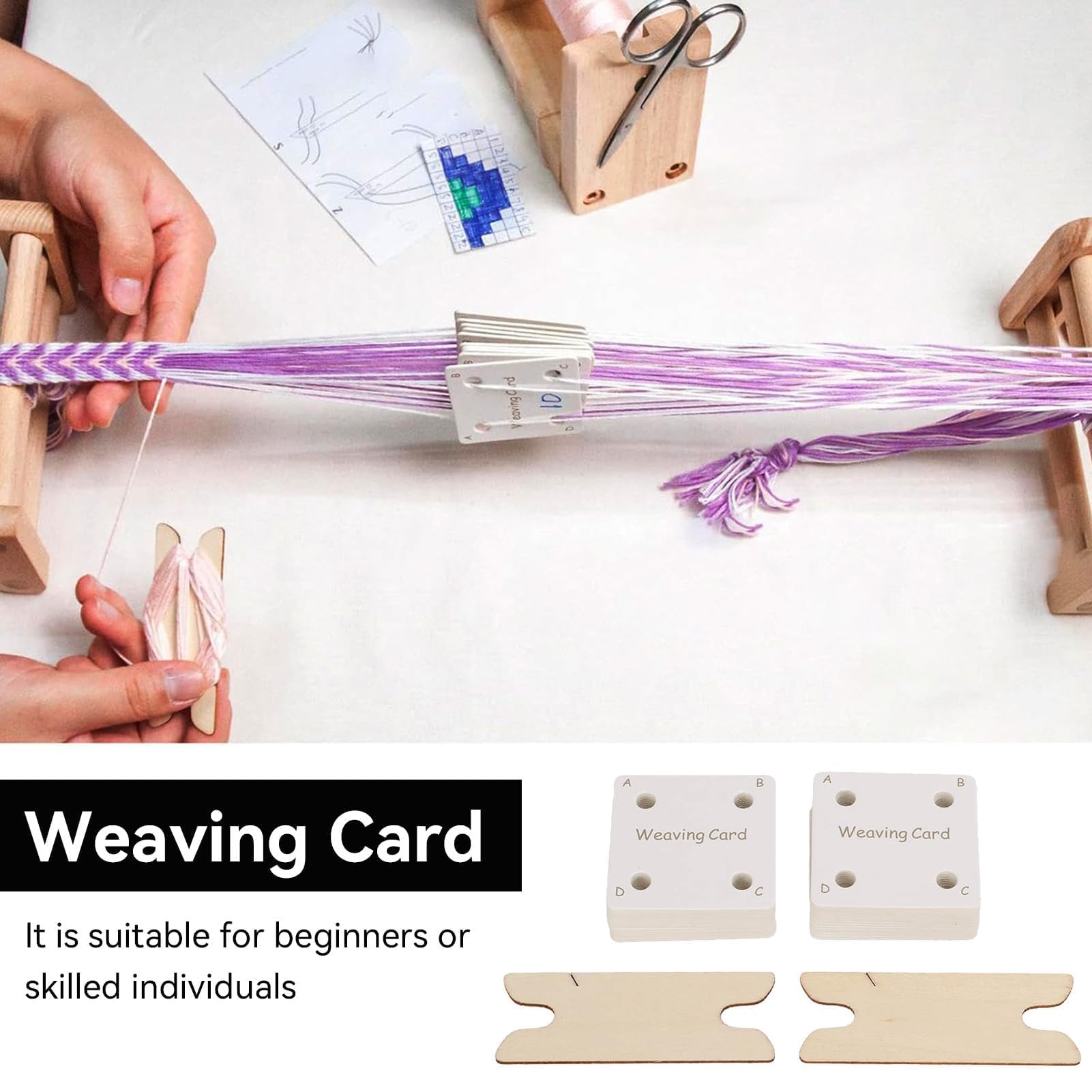 30pcs Wooden Tablet Weaving Cards with Shuttles - Premium Loom Weaving Supplies for Tablet Weaving, Rigid Heddle & Darning Looms - Perfect for DIY Craft Projects, Historical Reenactments & Fiber Art Creations