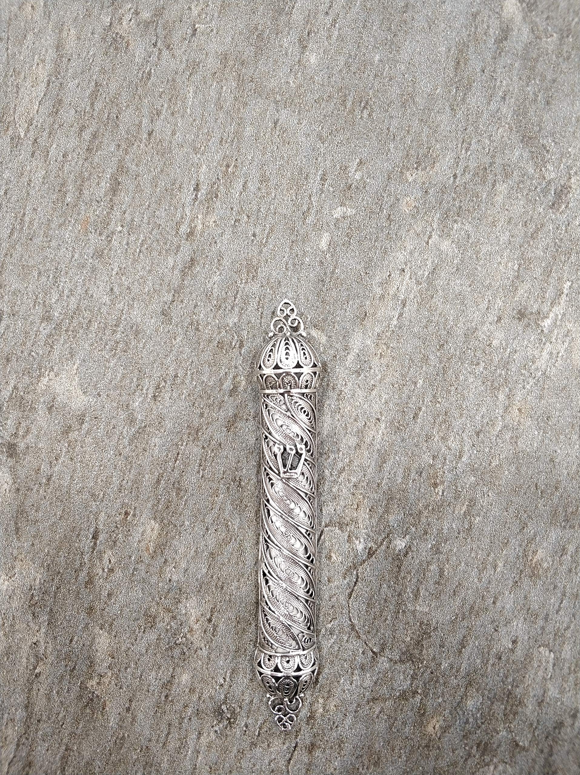 Handmade Sterling Silver Mezuzah Case with Kosher Scroll - 2.35
