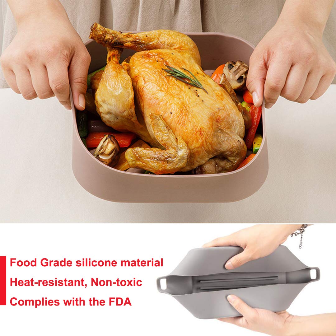 Air Fryer Accessories Set - Reusable Silicone Basket Mat & Pot Liner (4Qt+ Compatible) with 2 Mini Oven Mitts - Parchment Paper Replacement for Healthy Cooking | Perfect for Air Frying, Baking, Roasting & Meal Prep