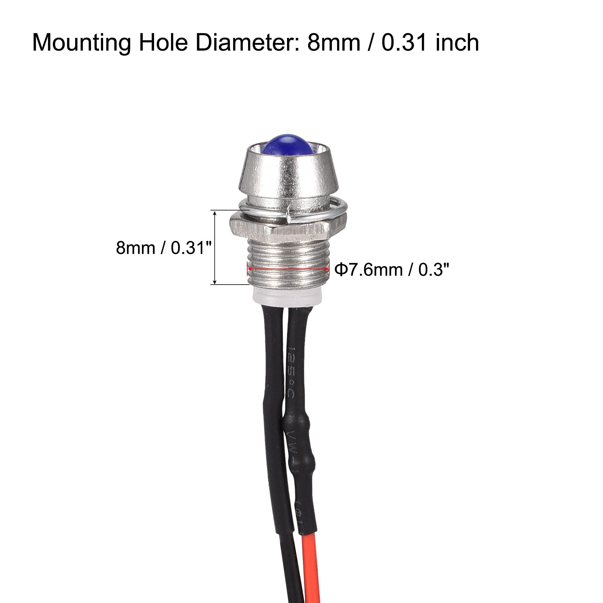 uxcell 8mm Panel Mount Blue LED Indicator Light AC/DC 110V Metal Shell Signal Lamp - 5 Pack for Industrial Control Panels, Machinery & Equipment Status Indicators