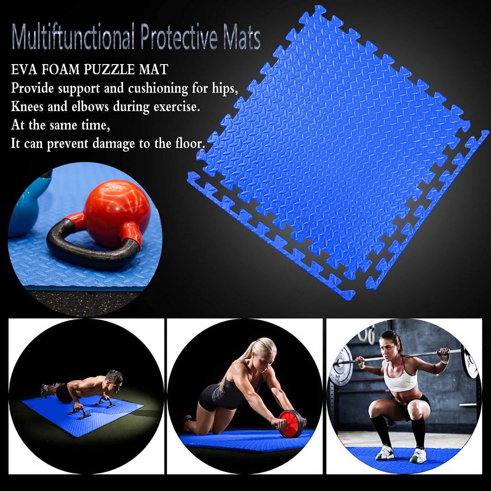 Interlocking EVA Foam Gym Floor Tiles - 16-Piece Puzzle Exercise Mat Set for Home Workouts, Yoga & Play Areas - Non-Slip Protective Flooring (60x60x1cm, Blue) - Perfect for Home Gyms, Kids Playrooms & Fitness Studios
