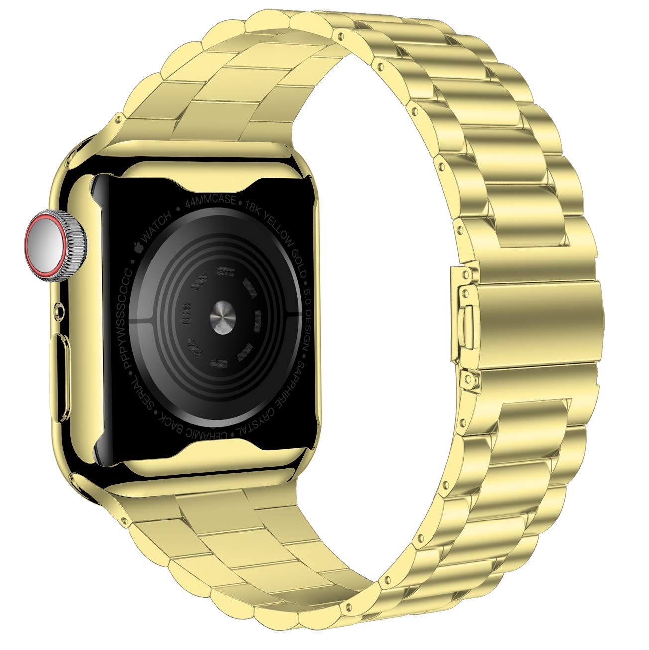iiteeology Compatible with Apple Watch Bands 41mm for Series 9/8/7 - Upgraded Stainless Steel Strap with Screen Protector Case (Gold/Gold) - Elegant Women's Smartwatch Accessory for Workout, Office & Daily Wear
