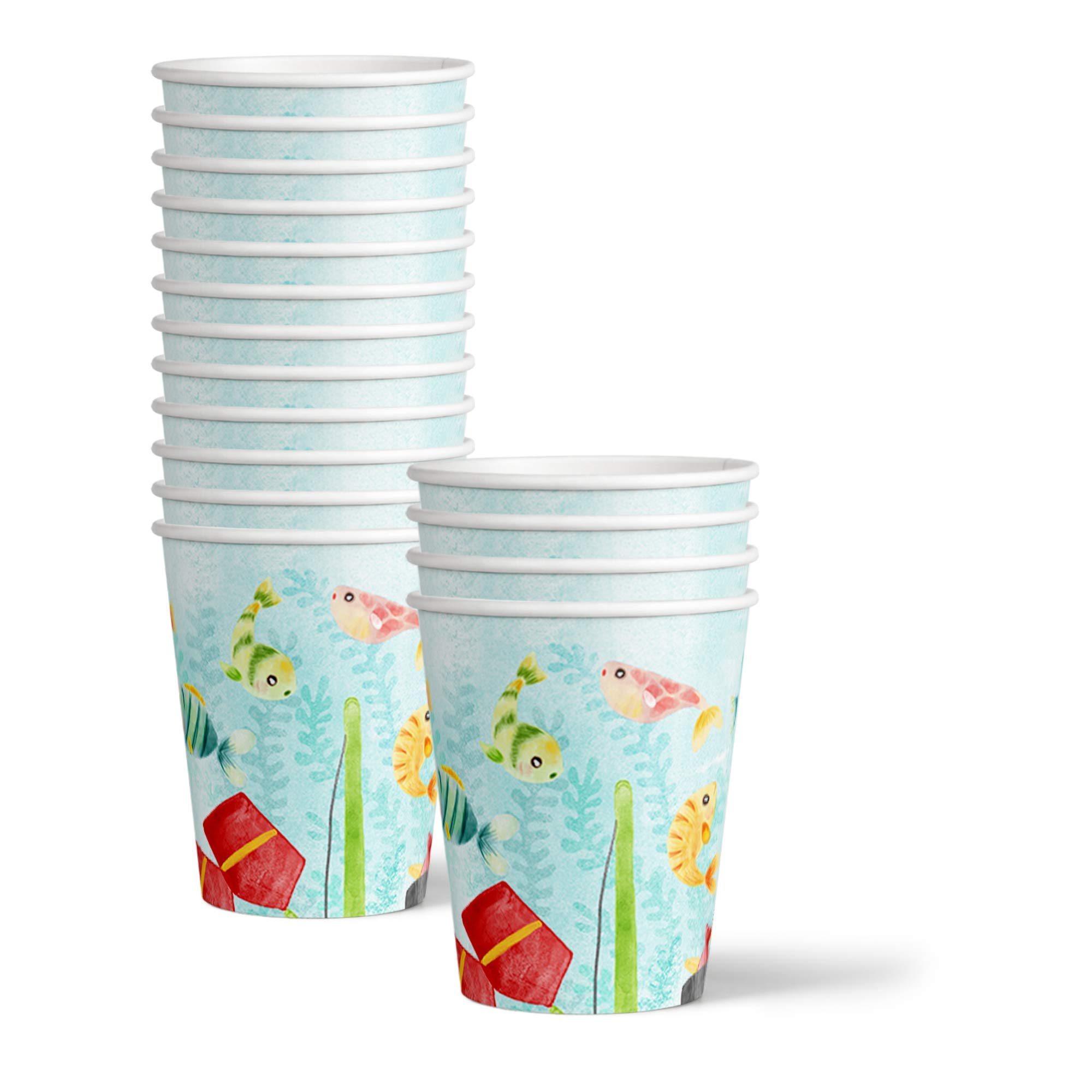 Little Fisherman Fishing Birthday Party Supplies Set - 16-Piece Tableware Kit with Plates, Napkins & Cups for Kids' Themed Parties & Outdoor Celebrations